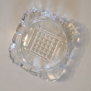 Art Deco Small Clear Square Etched Ashtray
